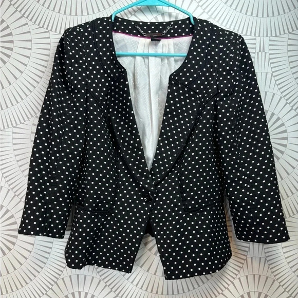 White House Black Market‎ Polka Dot Peplum Blazer Jacket Size 6 Black White - Picture 1 of 5